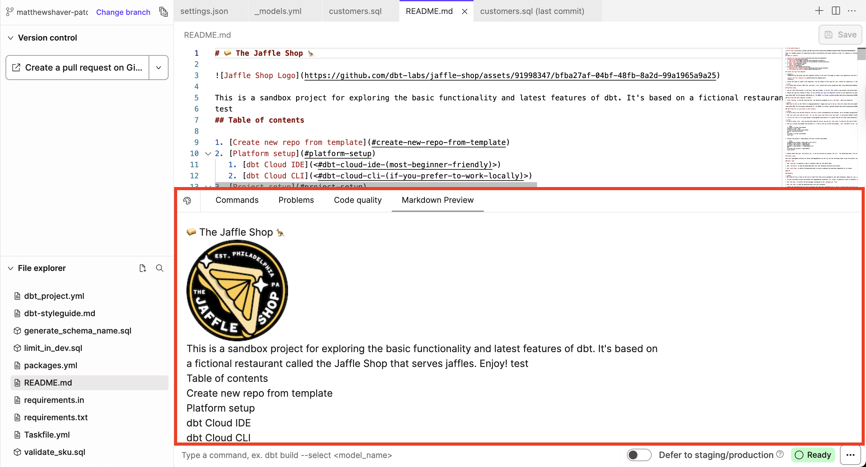 The Markdown Preview console tab renders markdown code below the Editor tab.