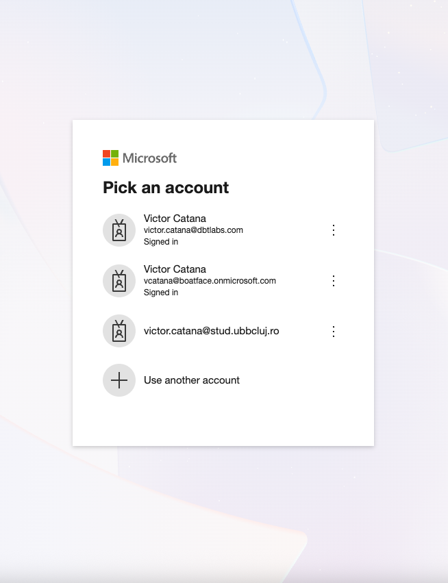 Photo example of the Microsoft account popup